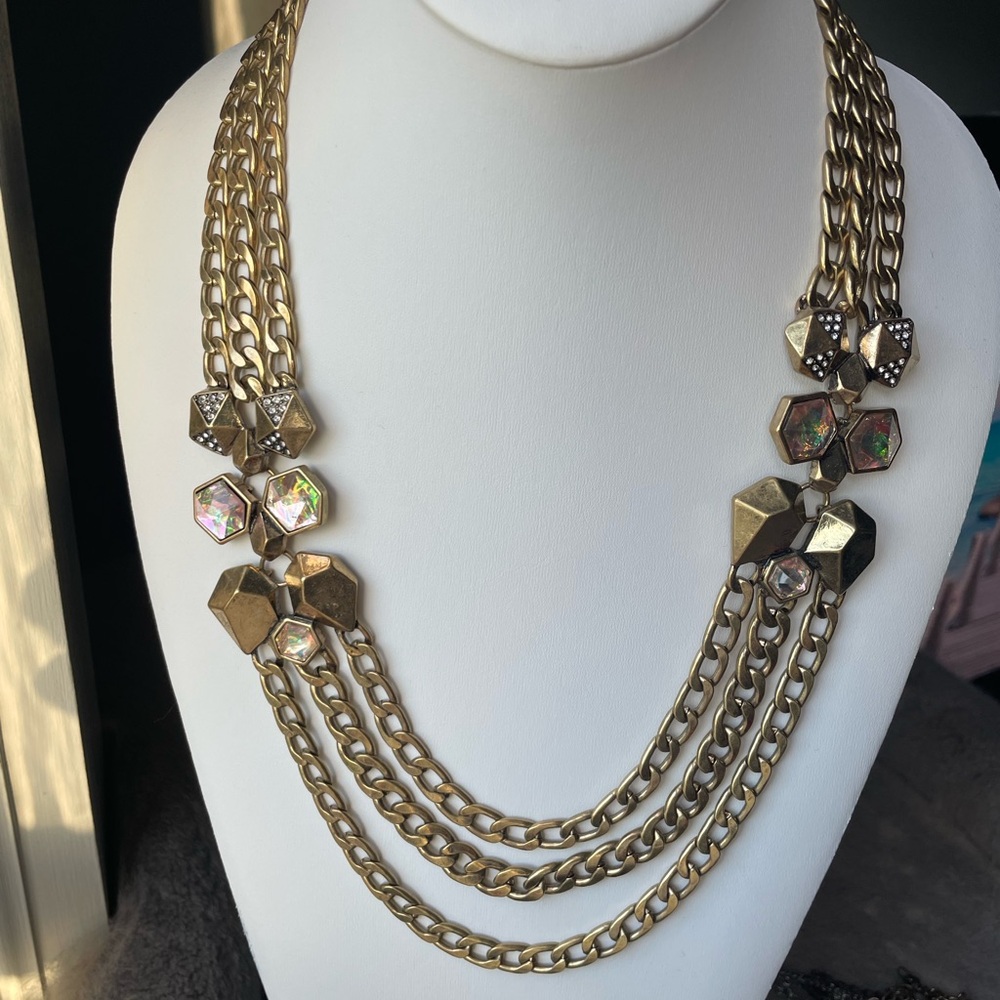 Chloe and Isabel Three Layer Chain Necklace with Lilac Colored and Pavés Stones